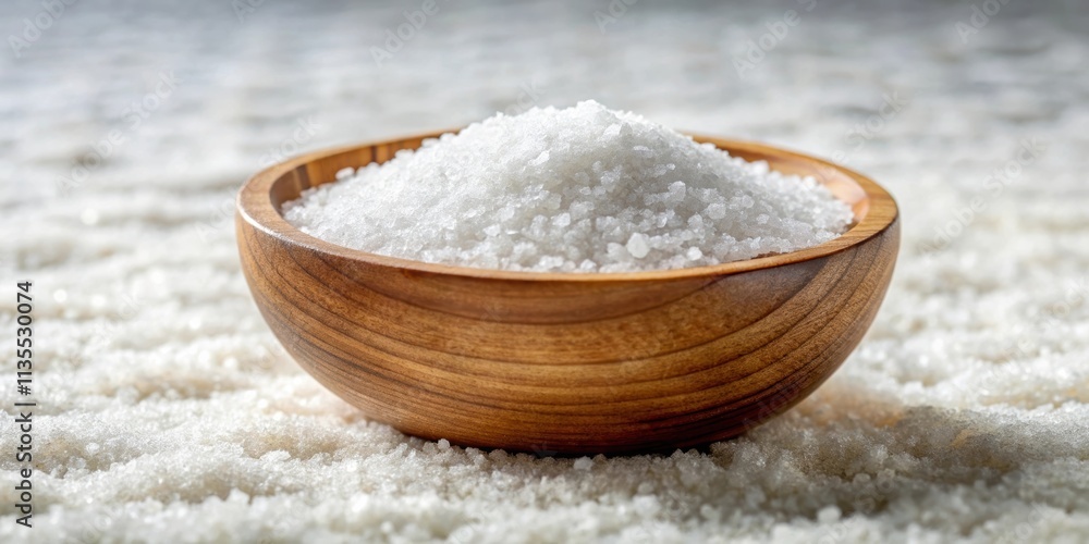 Wooden bowl filled with salt on a bed of salt crystals , wooden, bowl, salt, background, crystals, white, natural Wooden bowl filled with salt on a bed of salt crystals , wooden, bowl, salt, background, crystals, white, natural