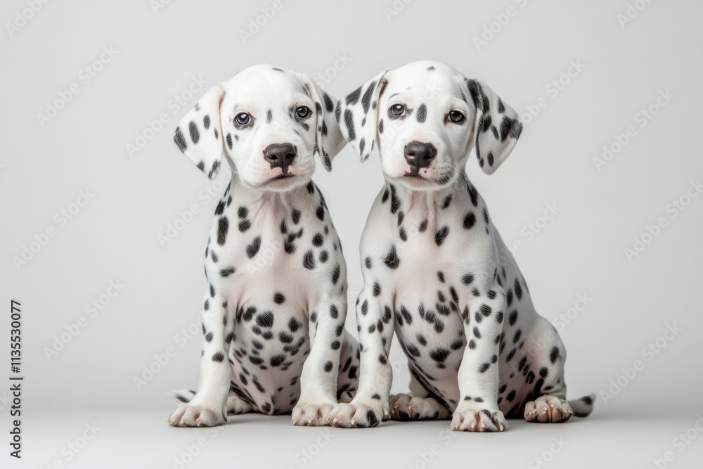Two dalmatian puppies sitting. Two dalmatian puppies sitting.