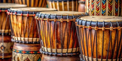 Closeup view of West African bass drums, Kenkeni, and Dudunba , percussion instruments, traditional, culture, music photo