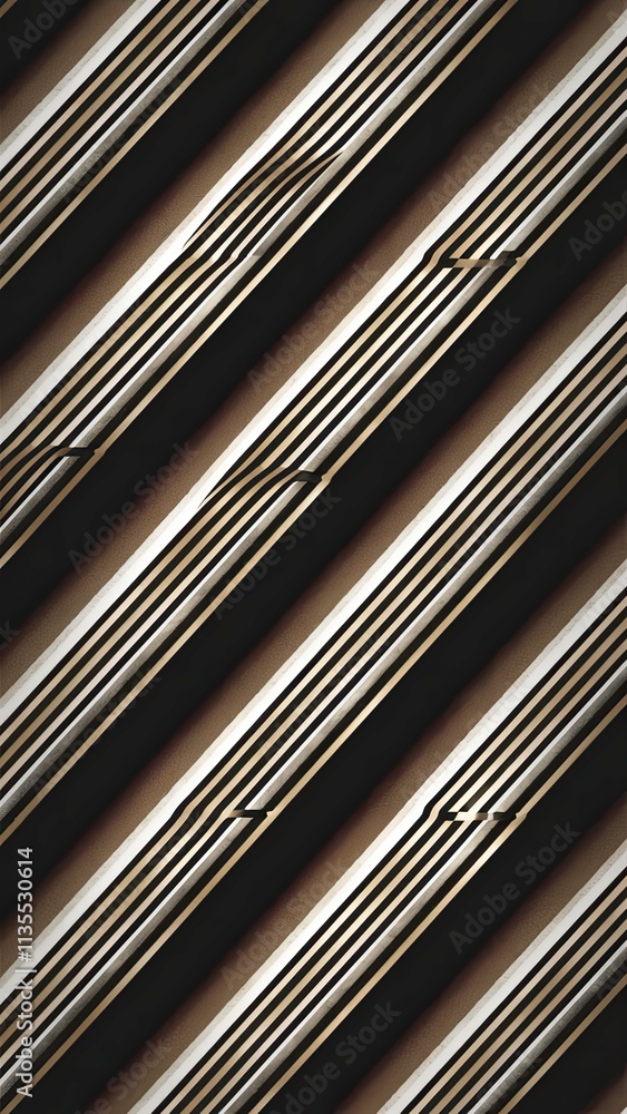 Obraz premium Sleek Modern Phone Wallpaper with Diagonal Stripes in Gold, Black, and White