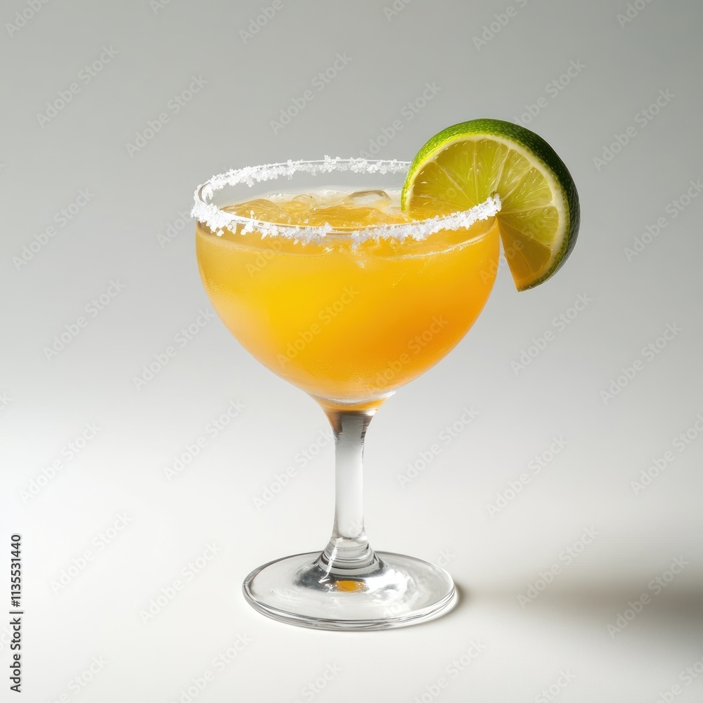A vibrant cocktail served in a glass with a salted rim and lime garnish. A vibrant cocktail served in a glass with a salted rim and lime garnish.