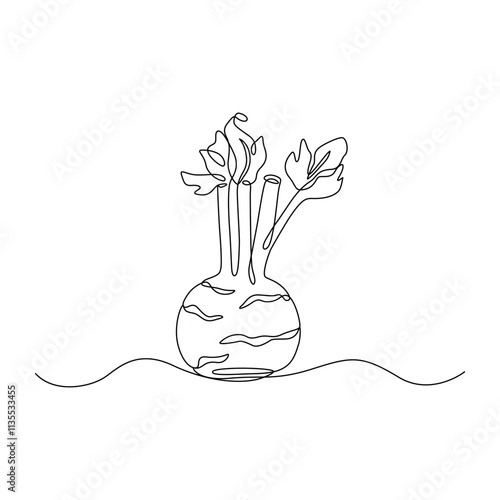 Kohlrabi drawn in continuous line in minimalism, healthy eating, vegetarianism, vegetable, garden plant, root vegetable, cabbage, one line, editable vector contour