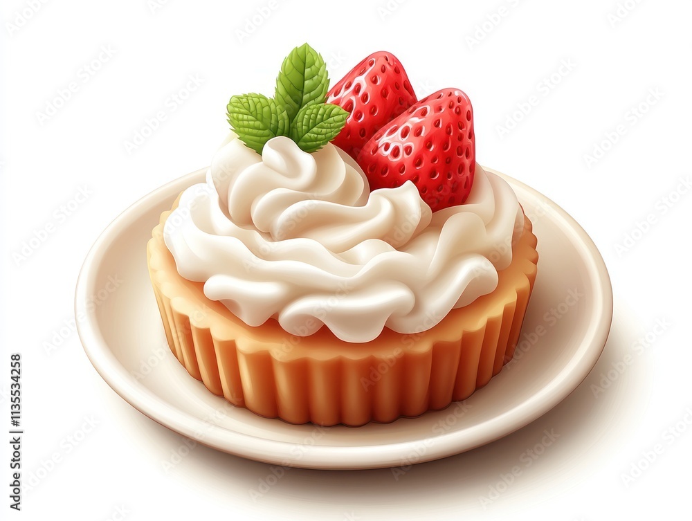 A delicious dessert featuring a tart with whipped cream and strawberries. A delicious dessert featuring a tart with whipped cream and strawberries.