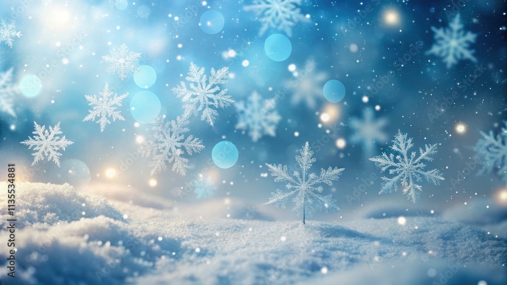 Delicate snowflakes falling on pristine snow in soft light , winter, snow, snowflakes, delicate, peaceful, ambiance, serene, white