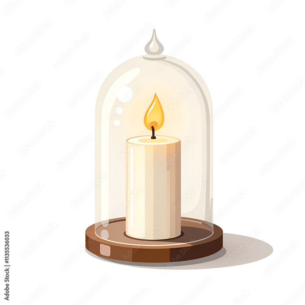 A beautifully illuminated candle under a glass dome creating a warm and tranquil atmosphere, digital illustration of product visualization concept. A beautifully illuminated candle under a glass dome creating a warm and tranquil atmosphere, digital illustration of product visualization concept.