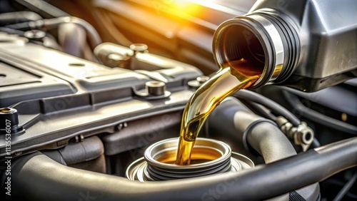 Close-up of motor oil being poured into engine, motor oil, lubricate, engine, close-up, pouring, maintenance, car