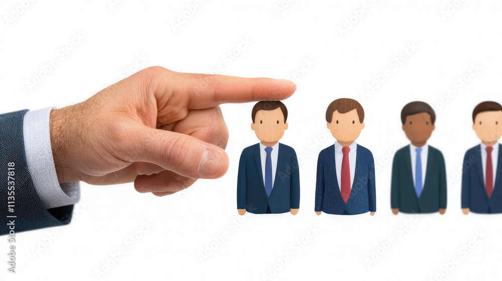 Selective new career recruitment Hand selecting standout candidate from group of professionals, emphasizing recruitment process and decision making. find your career