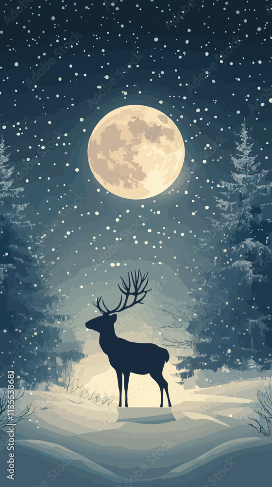 Snowy Winter Wonderland Silhouette with Deer and Forest, Snowy Winter WonderlandChristmas day, New Year's Eve, Happy New Year Snowy Winter Wonderland Silhouette with Deer and Forest, Snowy Winter WonderlandChristmas day, New Year's Eve, Happy New Year