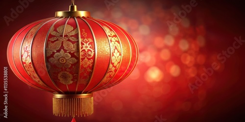 Close-up of red Chinese lantern with golden patterns, red, Chinese, lantern, gold, patterns, traditional, celebration