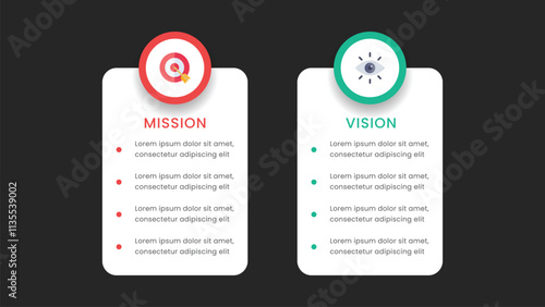 Comparison of mission and vision infographic template design.