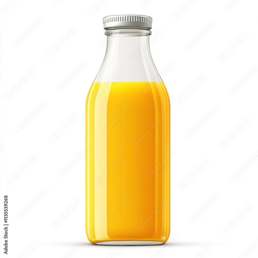 A clear glass bottle filled with vibrant yellow liquid, likely a juice or beverage. A clear glass bottle filled with vibrant yellow liquid, likely a juice or beverage.