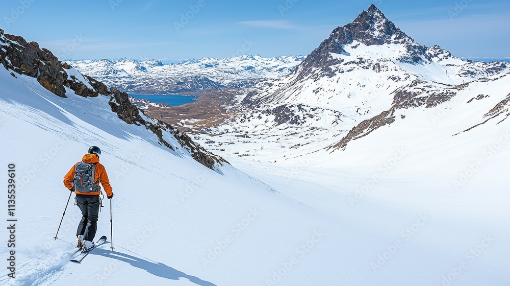 Adventurous skiing expedition mountain range travel photography snowy landscape wide angle outdoor adventure Adventurous skiing expedition mountain range travel photography snowy landscape wide angle outdoor adventure
