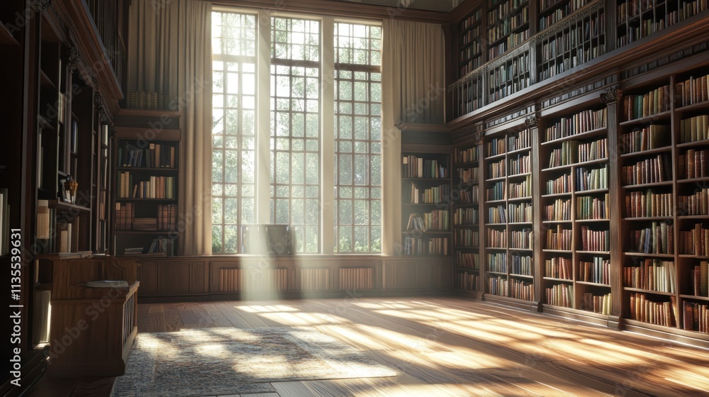 A Peaceful Library with Sunlight Streaming In A Peaceful Library with Sunlight Streaming In