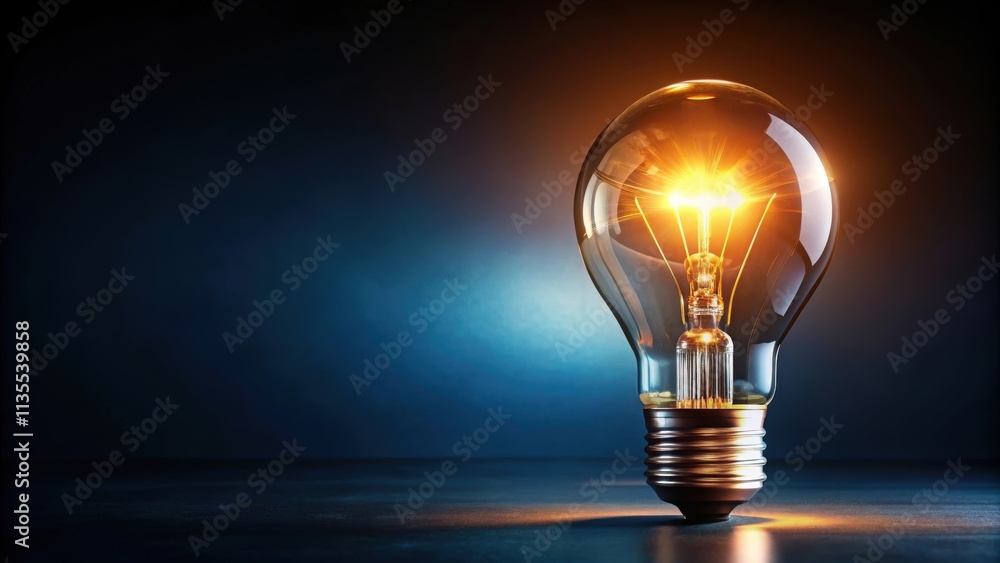 Bright idea symbolized by glowing light bulb on dark background, innovation, creativity, inspiration, electricity, energy Bright idea symbolized by glowing light bulb on dark background, innovation, creativity, inspiration, electricity, energy