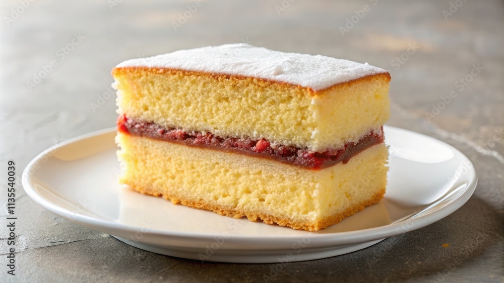 Delicious piece of sponge cake on a white plate, sponge cake, dessert, sweet, treat, delicious, tasty, moist Delicious piece of sponge cake on a white plate, sponge cake, dessert, sweet, treat, delicious, tasty, moist