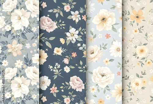 Fototapeta Naklejka Na Ścianę i Meble -  Seamless floral patterns with muted watercolor effects