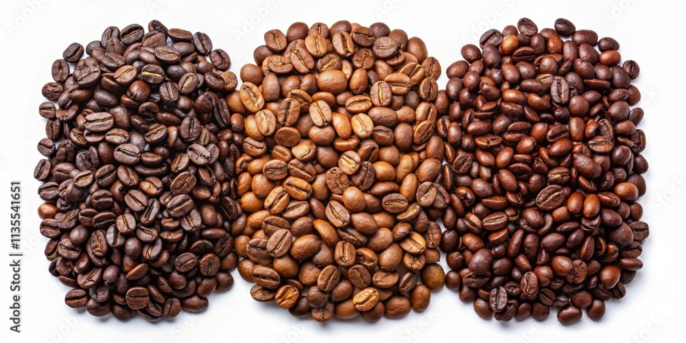 Three piles of coffee beans in different roasts and colors, coffee, beans, piles, roasts, colors, variation, caffeine, drink Three piles of coffee beans in different roasts and colors, coffee, beans, piles, roasts, colors, variation, caffeine, drink