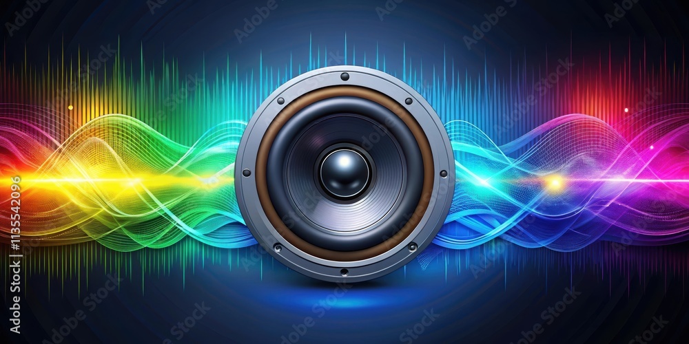 Bass music speaker vibrating with colored musical waves , bass, music, speaker, vibrating, colored, waves, sound, audio Bass music speaker vibrating with colored musical waves , bass, music, speaker, vibrating, colored, waves, sound, audio