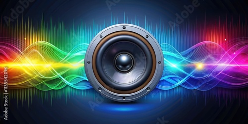 Bass music speaker vibrating with colored musical waves , bass, music, speaker, vibrating, colored, waves, sound, audio