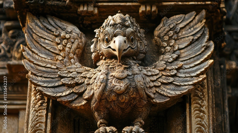 Fototapeta premium Intricate Carved Stone Eagle Temple Decoration