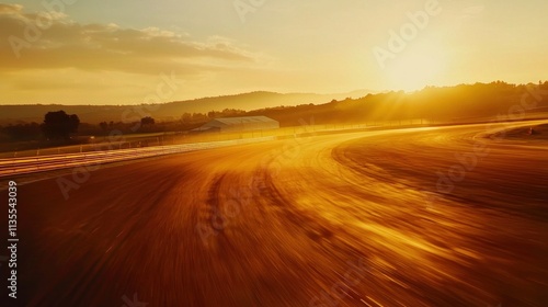 Golden Sunset Over A Race Track Curve