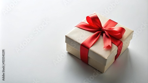 Gift box with red ribbon on a white background , present, holiday, surprise, Christmas, birthday, celebration