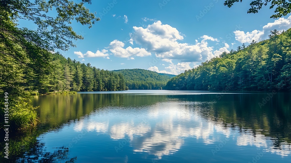 Fototapeta premium Serene Mountain Lake Scenery. Tranquil Nature Landscape.