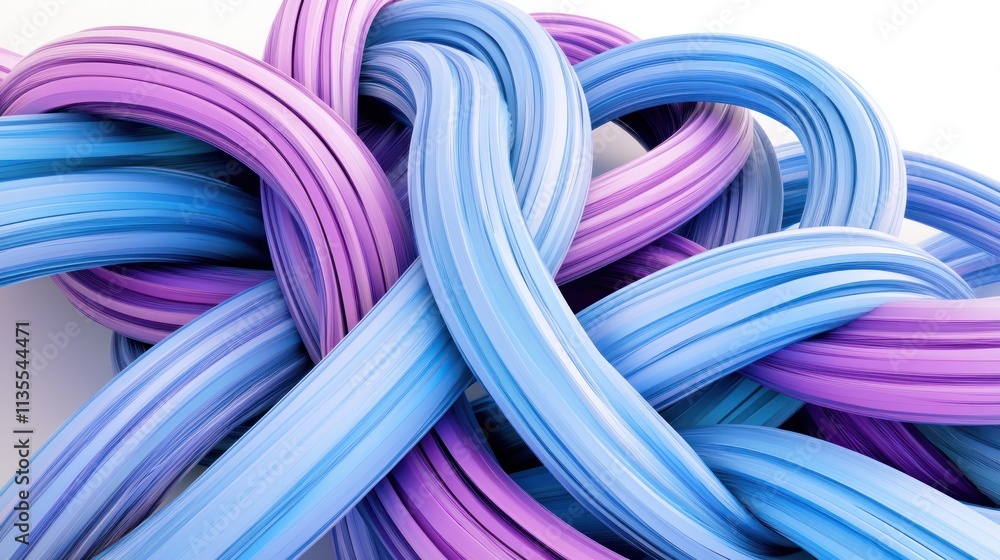 3D Rendering of Abstract wavy lines, multi-colored, striped, intertwined. 3D Rendering of Abstract wavy lines, multi-colored, striped, intertwined.