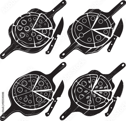 silhouette logo of pizza with a slice. vector design with white background.