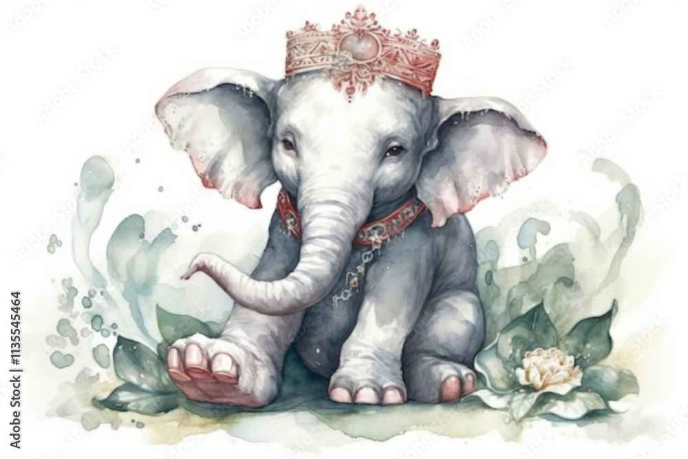 Watercolor drawing of a baby elephant. watercolor cartoon style., watercolor style,