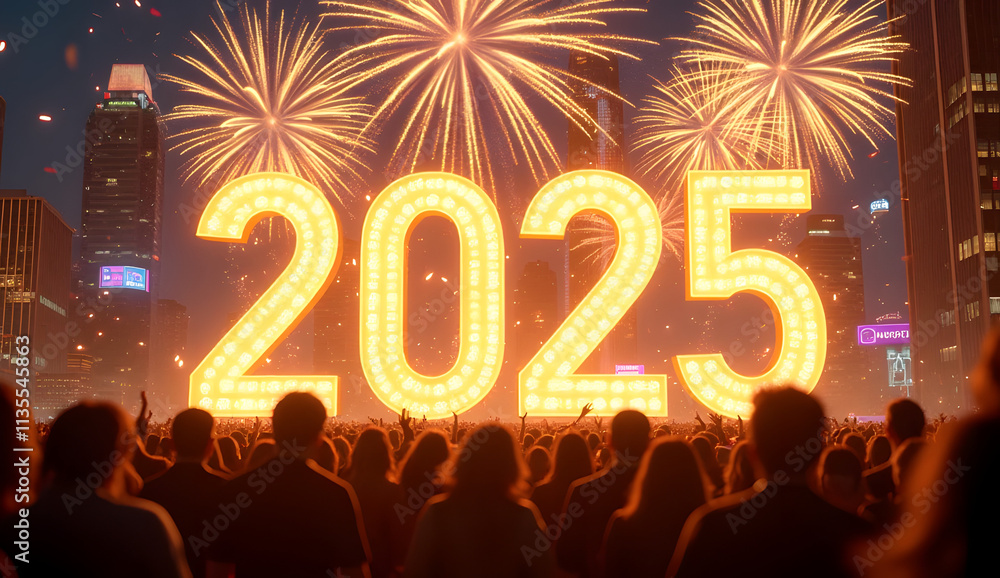 2025 New Year Celebration with Golden Fireworks and Glittering Confetti 2025 New Year Celebration with Golden Fireworks and Glittering Confetti