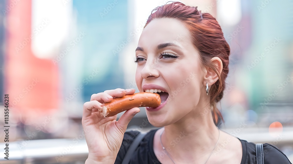Beautiful woman eating a wiener hot dog. sausages Beautiful woman eating a wiener hot dog. sausages