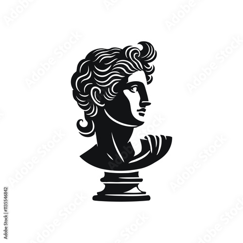 Greek Statue Bust Illustration of Apollo with Classical Style Vector Silhouette for Art and History Themes