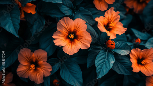 Wallpaper Mural Vibrant hibiscus flowers bloom amidst lush green leaves in a tranquil garden setting Torontodigital.ca