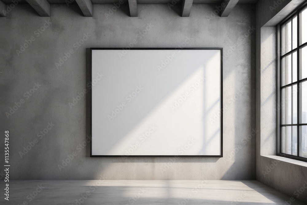 Blank wall mockup in loft interior background, industrial style, blank poster frame Blank wall mockup in loft interior background, industrial style, blank poster frame