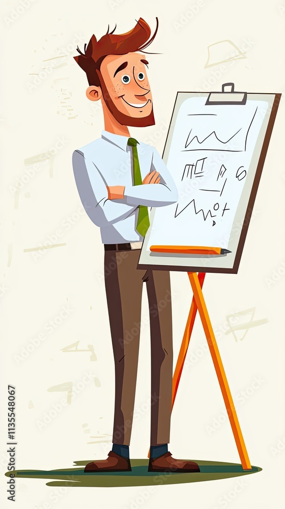 Confident Businessman Presenting a Chart with Data Confident Businessman Presenting a Chart with Data