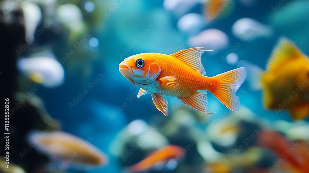 Orange Goldfish in Aquarium. Aquatic Pet, Fish Tank, Underwater World Orange Goldfish in Aquarium. Aquatic Pet, Fish Tank, Underwater World