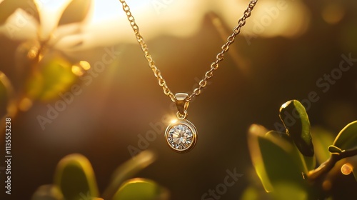 Elegant necklace shining in sunlight.