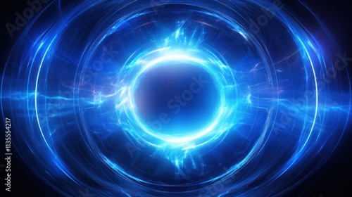 A glowing blue vortex portal with swirling energy and neon highlights, creating a dynamic and ethereal effect