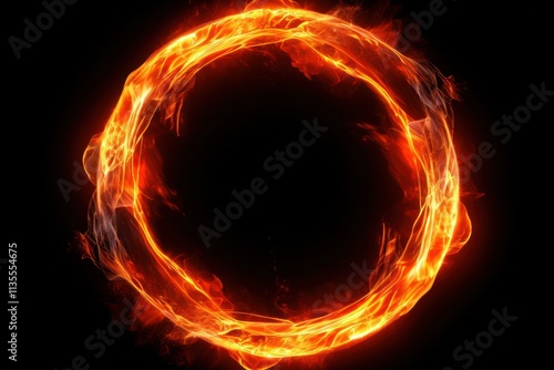 A vibrant ring of fiery orange and red flames encircling a dark center, creating a dramatic and intense visual effect