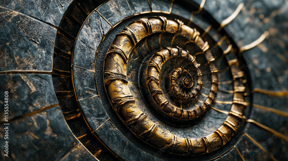 Spiral design with golden accents and textured surface showcasing intricate craftsmanship Spiral design with golden accents and textured surface showcasing intricate craftsmanship