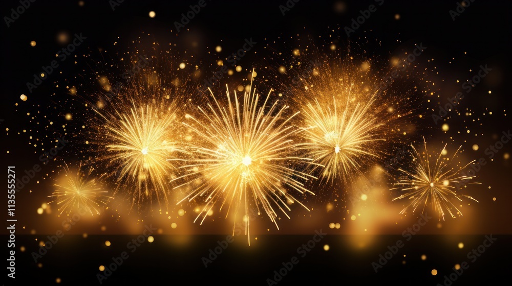 Elegant gold glitter base with vibrant fireworks shooting upward, surrounded by tiny golden flecks and glowing light effects Elegant gold glitter base with vibrant fireworks shooting upward, surrounded by tiny golden flecks and glowing light effects
