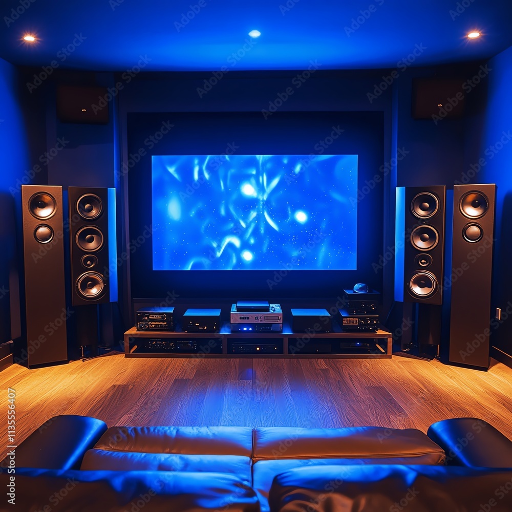 Modern home theater with advanced audio system. Modern home theater with advanced audio system.