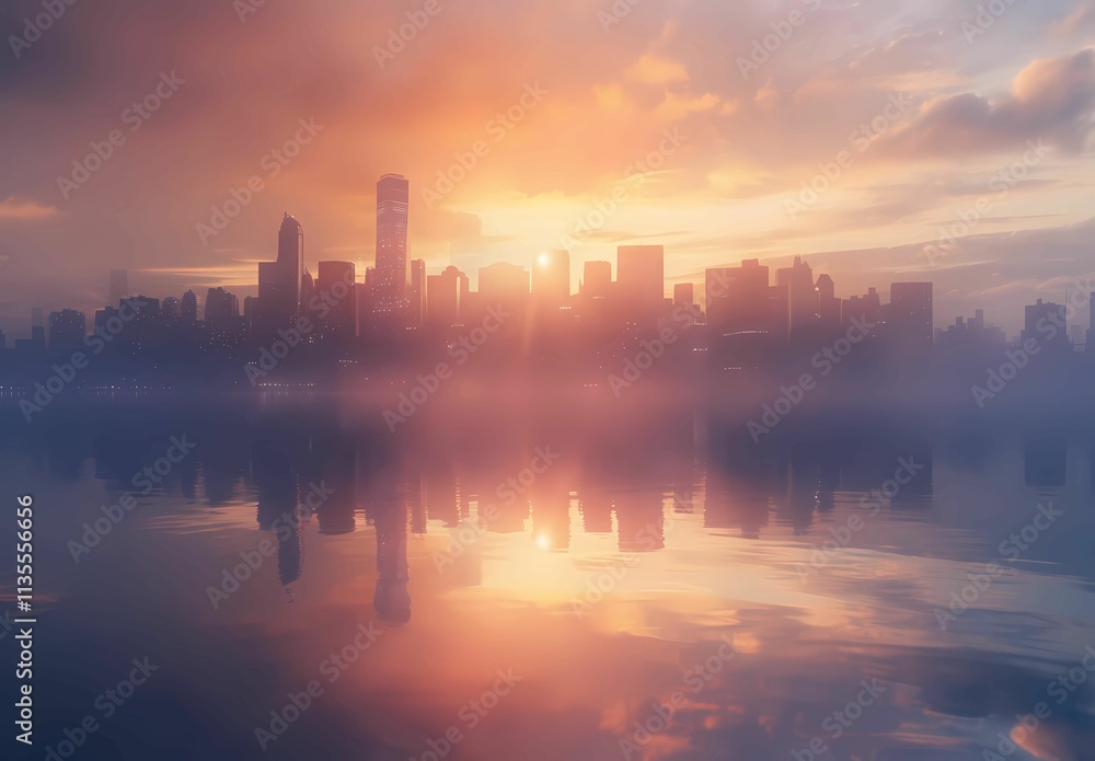 the sun rises over the city on a beautiful day the sun rises over the city on a beautiful day