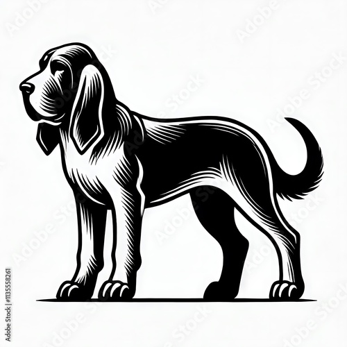 black and white illustration of dog, Bloodhound vector illustration, Bloodhound silhouette vector black and white photo