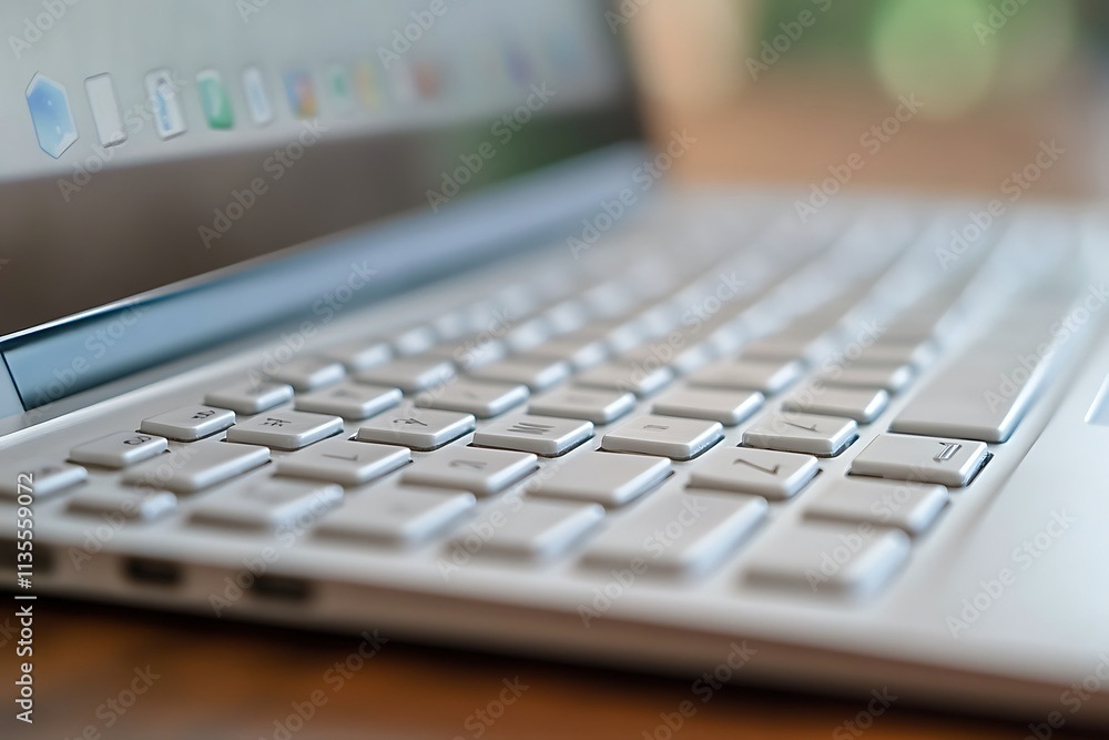 Close up of a laptop keyboard. Concept of technology, work, and communication.