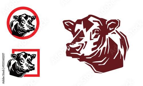 best angus cattle head logo, silhouette of great cow close up vector illustrations