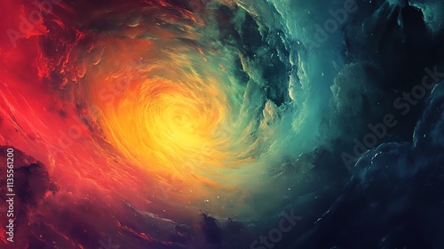 Vibrant cosmic swirl with bright colors.
