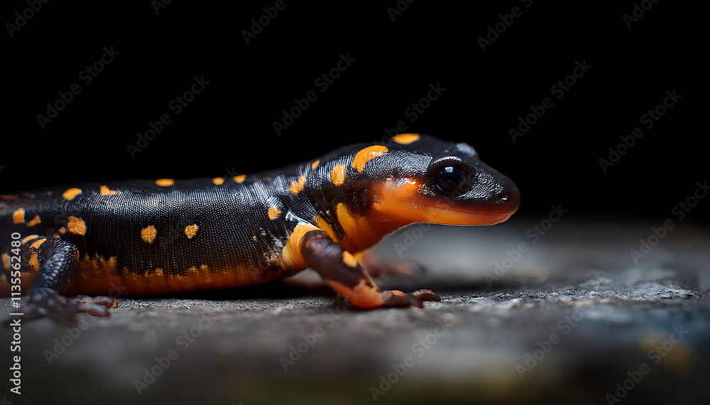 Enchanting Close-Up of a Vibrant Salamander on a Dark Background Enchanting Close-Up of a Vibrant Salamander on a Dark Background