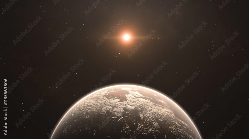 Fototapeta premium Exoplanet orbiting distant star in the cosmos.